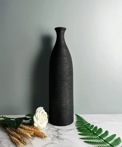 Vista 5 de Jarrón moderno de cerámica negra, jarrones pequeños de cuello estrecho de 13.3 pulgadas, jarrones de cerámica decorativos, chimenea, decoración