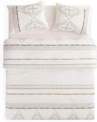 Vista 6 de Wake In Cloud - Juego de edredón bohemio, ropa de cama estilo granja occidental azteca de aspecto neutro, ropa de cama suave y ligera, 3 piezas Beige