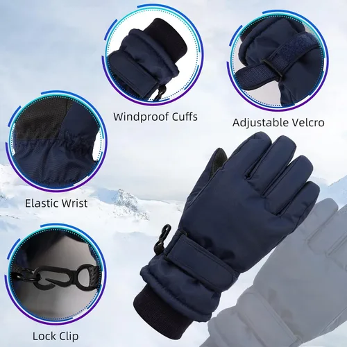 Vista 2 de JANGANNSA Guantes de esquí de invierno para niños y niñas, guantes de nieve para clima frío, guantes de esquí y snowboard impermeables con forro