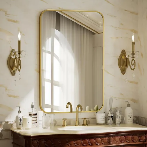 Vista 14 de BEAUTYPEAK Espejo de baño rectangular montado en la pared de 16" x 24", negro