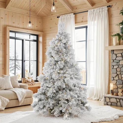 Vista 6 de Vickerman Alberta, árbol de navidad artificial flocado con conos de pino artificiales