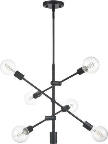 Vista 14 de Linea di Liara Stella - Lámpara Sputnik mediana negra de mediados de siglo, moderna lámpara de araña de techo Sputnik, lámpara colgante Starburst