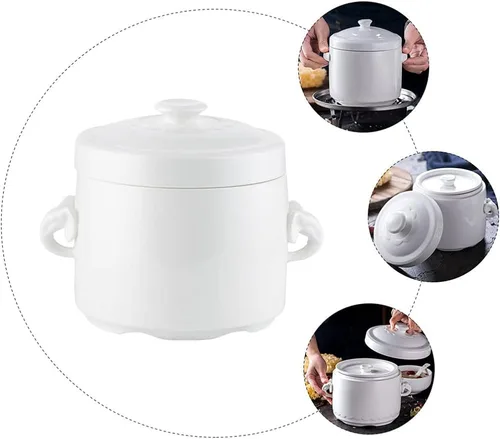 Vista 8 de FRCOLOR Olla pequeña de cerámica con tapa, cuenco de sopa de vapor de 13.5 fl oz, taza al vapor con asa para el hogar, cocina, huevo, natillas
