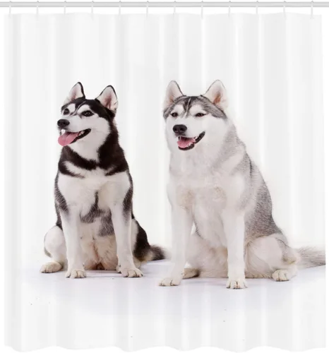 Vista 2 de Ambesonne Alaskan Malamute - Cortina de ducha, diseño de perritos árticos peludos, husky whelp pedigree mascota feliz mamífero siberiano, juego