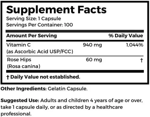 Vista 3 de Dr. Clark Vitamina C con suplemento Rose HIPS, 1000 mg, 100 cápsulas de gelatina