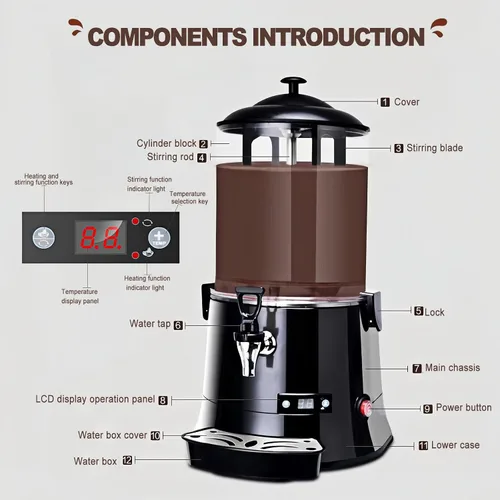 Vista 3 de Dispensador De Chocolate Caliente, Máquina Comercial Para Fundir Chocolate, Temperatura Ajustable, Pantalla De Temperatura Led, Con Cuchilla