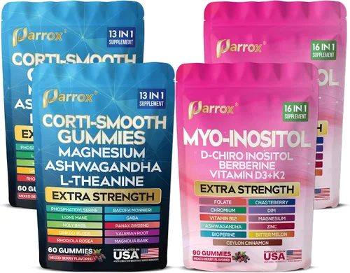 Vista 11 de Paquete de gomitas calmantes y lisas: suplemento de cortisol y mio-inositol con D-Chiro inositol, berberina, magenesio, ashwagandha, L-teanina