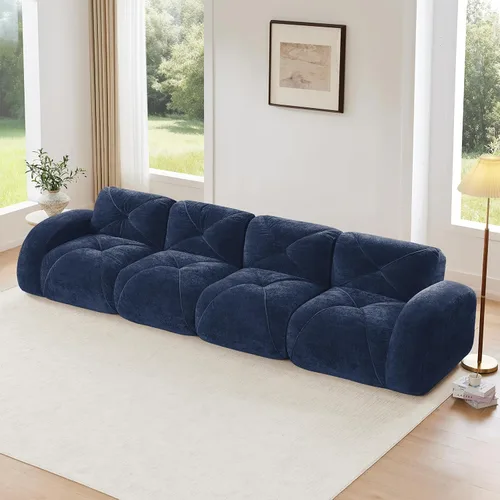 Vista 12 de Sofás modulares modulares de 110.6 pulgadas para sala de estar, sofá moderno de terciopelo sin hueso, no requiere montaje, cómodo sofá sin hueso