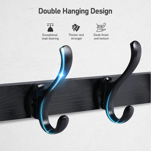 Vista 6 de Tatub Perchero de pared de 29 pulgadas con estante, ganchos de pared de madera con almacenamiento, estante de entrada con 5 perchas para baño, sala