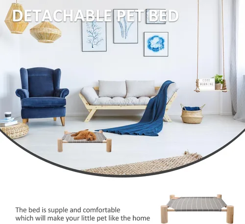 Vista 8 de Toddmomy Portable Raised Dog Bed Washable Small Pet Camp Bed with Wooden Rack Breathable Design for Indoor Cats and Dogs All-Season Use