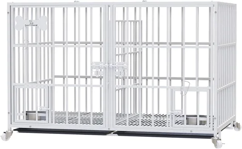 Vista 9 de Dosker Jaula de 42 pulgadas de metal resistente para perros con divisor para 2 perros/perro grande, jaula a prueba de escapes con parte superior