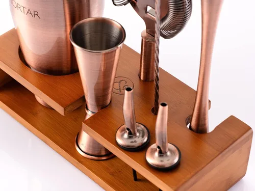 Vista 8 de Mint & Mortar Coctelera, kit de barman de 7 piezas con soporte, botella coctelera de Martini de 24 onzas, herramientas de barra de acero inoxidable