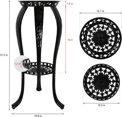 Vista 4 de Ufine Soporte de metal de 2 niveles para plantas para interiores y exteriores, soporte para macetas de hierro alto para porche de esquina, paquete