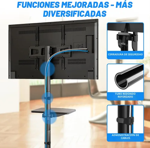 Vista 6 de Rfiver Carrito de TV móvil para televisores de pantalla plana LCD LED de 23 a 60 pulgadas de hasta 88 libras, altura ajustable, estante rodante
