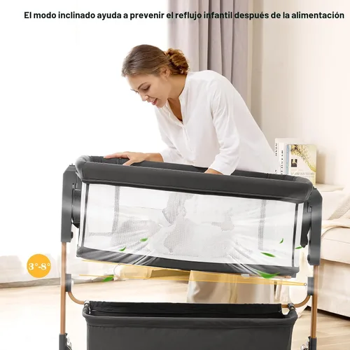 Vista 3 de Cuna de bebé para recién nacido, cuna 3 en 1, mecedora, gris oscuro