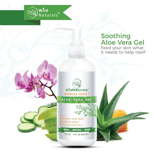 Vista 2 de Gel de aloe vera para piel con miel de manuka, gel de aloe vera puro para aliviar quemaduras solares, gel de aloe vera orgánico para cara, acné