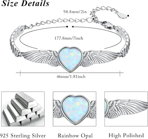 Vista 5 de Women's Heart Bracelet Link Bracelets 12 Birthstone Bangle Charm S925 Sterling Silver Adjustable Bracelet Dainty Angel Wings Jewelry Gifts for Women