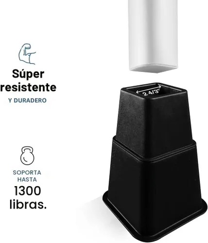 Vista 2 de Home It Elevadores de cama ajustables, elevación en 3, 5 u 8 pulgadas, elevadores de muebles apilables resistentes que soportan 1,300 libras