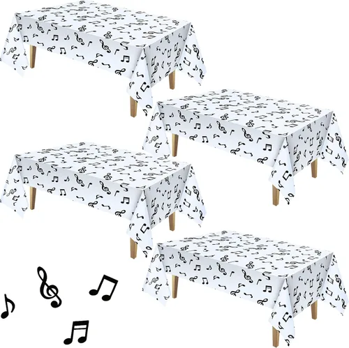 Vista 8 de Tatuo Mantel de fiesta con música y notas musicales de plástico de 108 x 54 Disposable Table Cover for Birthday Jazz Rock Party Decoration, Fits
