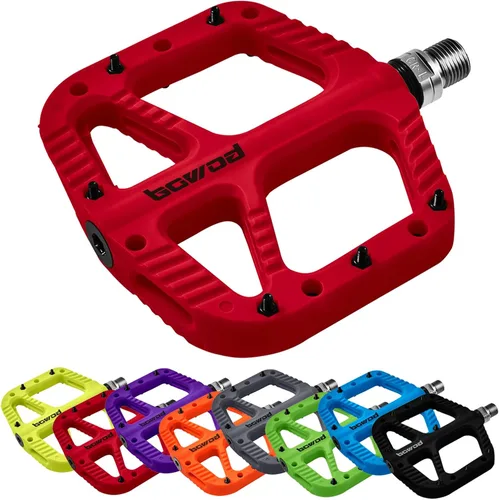 Vista 12 de Pedales MTB Pedales planos de bicicleta de montaña para adultos, pedal de plataforma de bicicleta compuesto de nailon ligero y ancho con pasadores