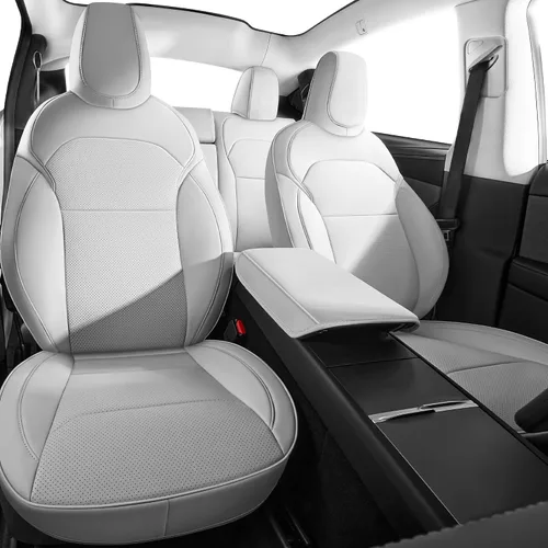 Vista 17 de Funda de asiento para Tesla Modelo Y 2020-2024, impermeable, de piel de napa totalmente envuelta (TY-rojo + negro)