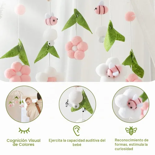 Vista 3 de Móvil de madera de la cuna de la campana de la cama del carillón de viento, móvil rosado neutro del techo