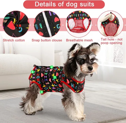 Vista 3 de Etdane Pañales para perros, bragas sanitarias, camisas de período fisiológico, trajes de recuperación quirúrgica para perros machos y hembras, Negro