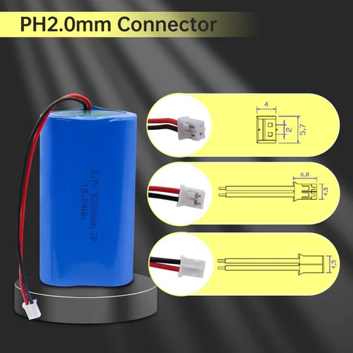 Vista 2 de Paquete de baterías recargables de iones de litio de 3.7V 5200mAh-19.24Wh con conector PH2.0mm de 3.7 voltios para altavoces Bluetooth, electrónica