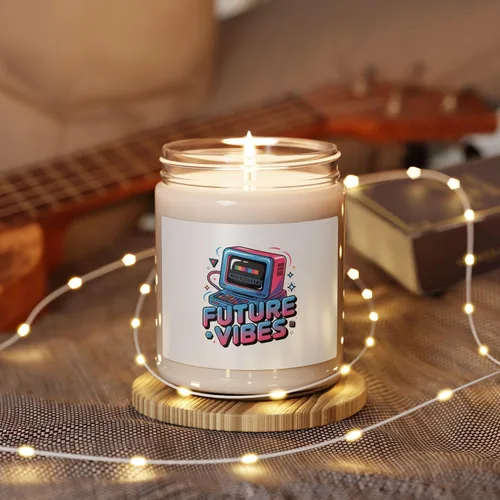 Vista 3 de Future Vibes Candle Y2K Cyber Holo Soy Candle, Retro Tech Chrome Text
