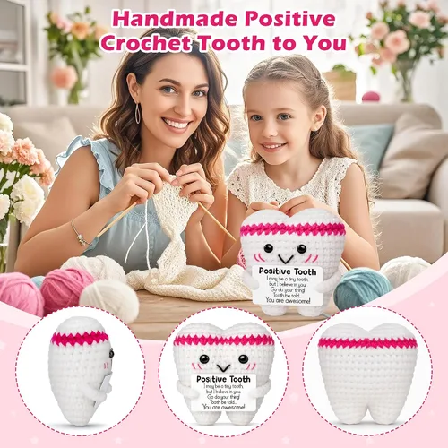 Vista 5 de Regalo de dientes de ganchillo para el día del padre de parte de hija, hijo, esposa, regalo de jubilación positivo para enfermeras, adultos