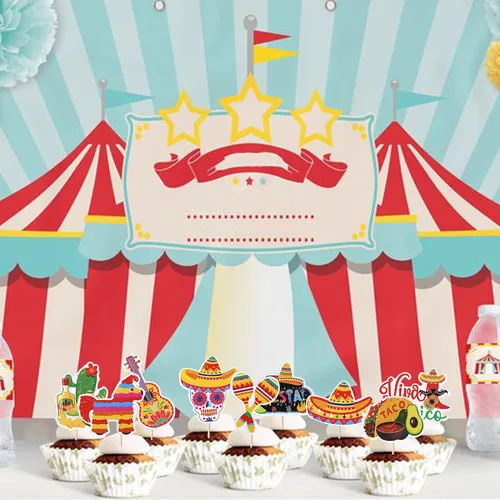 Vista 5 de Paquete de 40 adornos para cupcakes de fiesta de cactus, burro, maraca, sombrero, pimienta, guitarra, magdalenas, para fiesta mexicana, baby shower
