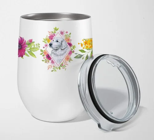 Vista 38 de Caroline's Treasures CK4110TBL12 Afghan Hound Pink Flowers - Vaso de vino aislado de acero inoxidable de 12 onzas con tapa, bonita taza de viaje