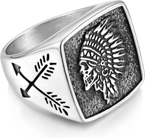 Vista 6 de Fahonie Indians Totem - Anillo punk de acero inoxidable 316L para hombre