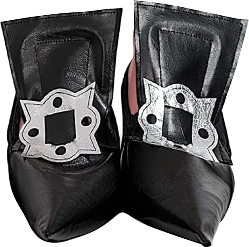 Vista 9 de Fundas para zapatos de disfraz de bruja, accesorios falsos para disfraces de adultos y niños, color negro, Negro