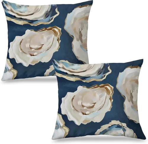 Vista 33 de Fundas de almohada costeras de langosta, fundas de almohada náuticas de langosta roja de Nueva Inglaterra con rayas azules y blancas para casa