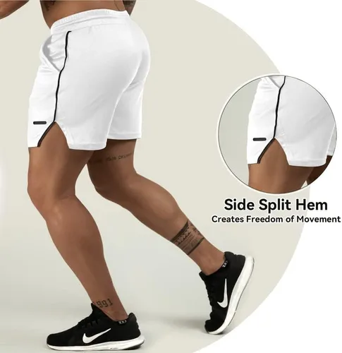 Vista 6 de TEZO Pantalones cortos de entrenamiento para hombre, 5 pulgadas, para gimnasio, atletismo, correr, entrenamiento, de secado rápido, pantalones