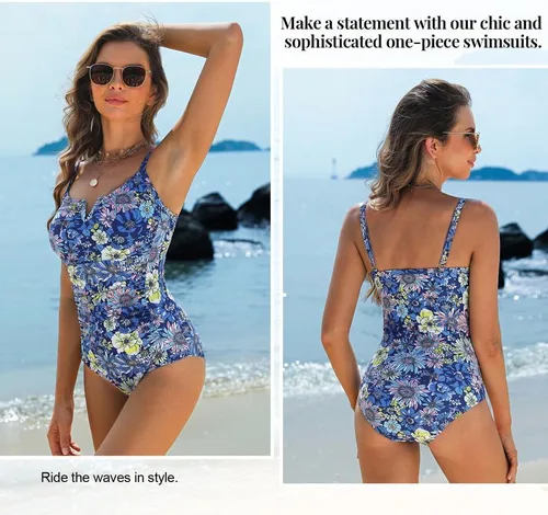 Vista 3 de JASAMBAC Traje de baño de una pieza para mujer, con control de abdomen, adelgazante, con alambre en V, correa ajustable