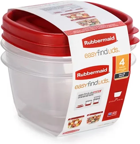Vista 6 de Rubbermaid Easy Find - Recipientes de almacenamiento de alimentos con tapas, 2 tazas, rojo Racer, juego de 4