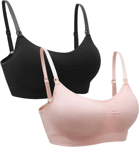Vista 17 de Suekaphin - Paquete de 2 piezas, brasier de maternidad para lactancia durante el embarazo, cómodo para dormir con extensores 2negro