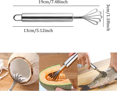 Vista 2 de Raspador de coco, 2 ralladores de coco, herramienta de eliminación de carne de coco, herramienta de eliminación de carne de coco de acero