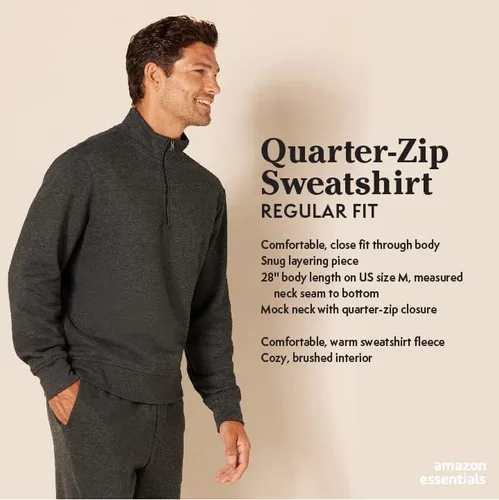 Vista 2 de Tienda Essentials - Sudadera de vellón, cuarto de cremallera y manga larga para hombre