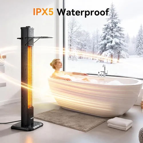 Vista 5 de VAGKRI - Calentador eléctrico para exteriores de patio, 1500 W, 91 cm de infrarrojos con 2 tubos de calor, 3 niveles, protección contra volcadura
