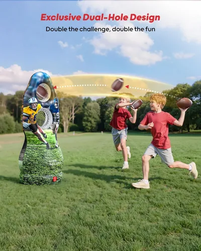 Vista 3 de QPAU Objetivo Inflable de Doble Agujero para Fútbol para Niños y Adultos, Juego de Lanzamiento de Tamaño Real para Patio Trasero con 4 Pelotas