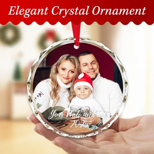 Vista 4 de Adornos de Navidad personalizados con foto, adorno de imagen de vidrio personalizado con nombres, decoración de cristal de árbol de Navidad, regalo