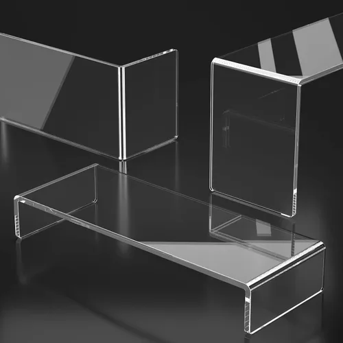 Vista 8 de Elevador de exhibición de acrílico, 3 escalones de 9 pulgadas, elevadores de acrílico grandes, estante de exhibición rectangular transparente
