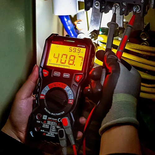 Vista 3 de KAIWEETS Multímetro digital TRMS 6000 cuentas ohmímetro y 23 piezas de cables de prueba de silicona suave kit para multímetro con pinzas