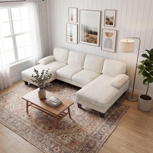 Vista 7 de JUMMICO Sofás Seccionales para Sala de Estar, Sofá en Forma de U con Tela de Chenilla, Sofá Moderno de 4 Asientos con Almohadas Removibles