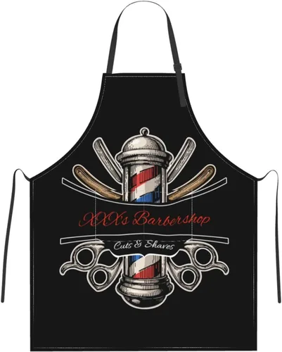 Vista 7 de Delantal de barbería personalizado para hombres y mujeres, delantal de peluquería con texto personalizado con bolsillos, delantal ajustable