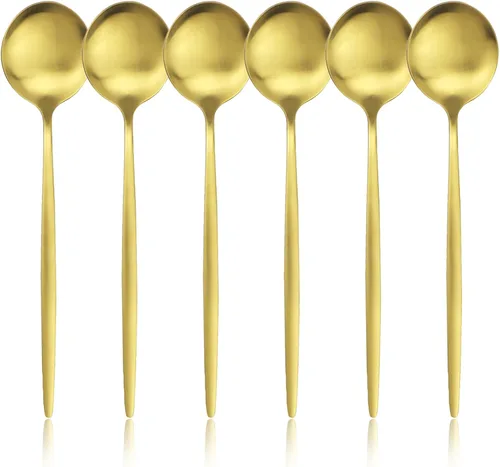 Vista 12 de Juego de 6 tenedores de postre de acero inoxidable de 3 dientes, juego de tenedores para frutas y tartas, 5.31 pulgadas, dorado