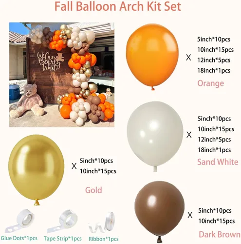 Vista 6 de Kit de guirnalda de arco de globos de otoño, globos de látex mate de terracota naranja quemado, arena, blanco, dorado, marrón, terracota